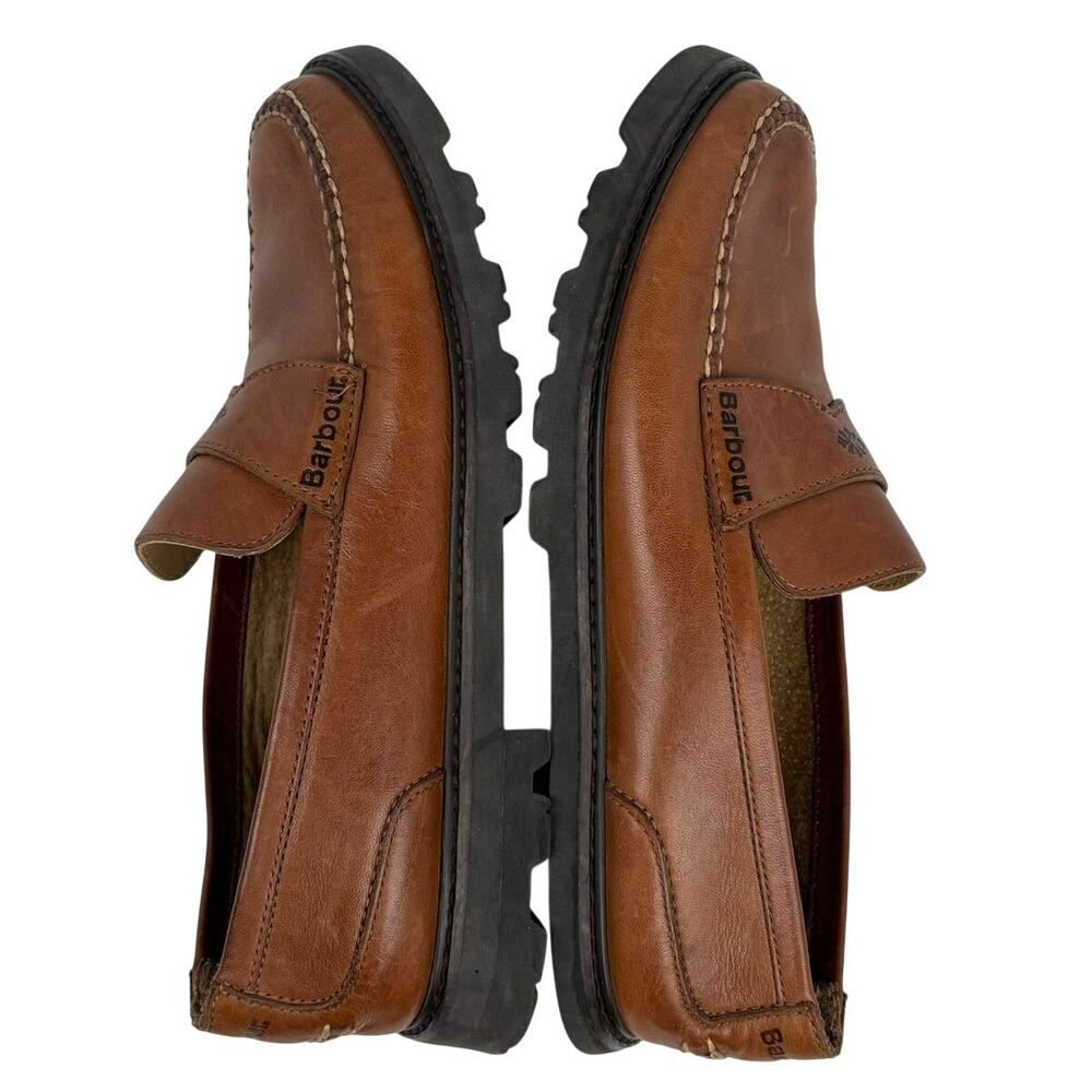 Barbour Leather Loafers Brown Moc Toe Slip On Lug Sole Richmond Mens 8.5